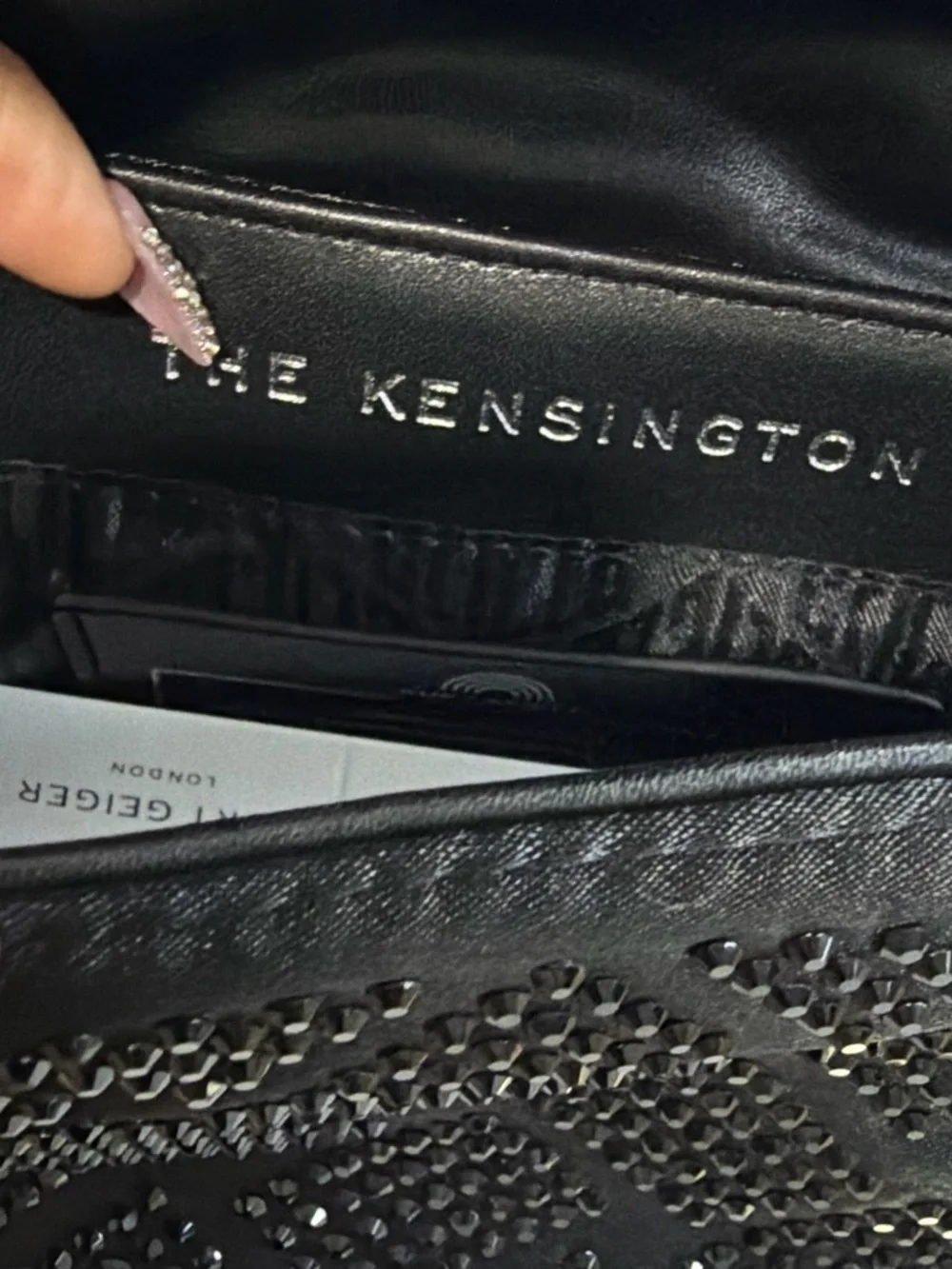 Kurt Geiger Black Crystal-Stud Evening Clutch